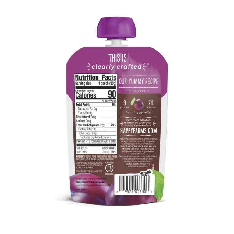 [2 Pack] Happy Baby Happy Family Happy Baby Stage 1 (6  Months) Clearly Crafted - Prune, 99g Exp: 04/25