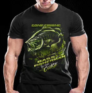 2D Black Tshirt - Gone Fishing, Bass Fisherman - Nsd99