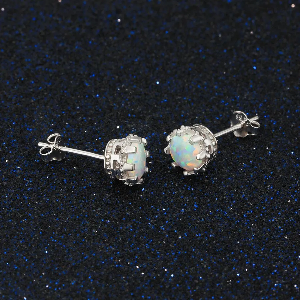 7mm Milky Opal Round Stud Earrings For Women Solid 925 Sterling Silver Earring Fashion Jewelry Gift For Party
