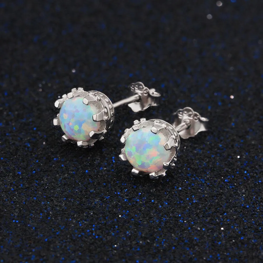7mm Milky Opal Round Stud Earrings For Women Solid 925 Sterling Silver Earring Fashion Jewelry Gift For Party