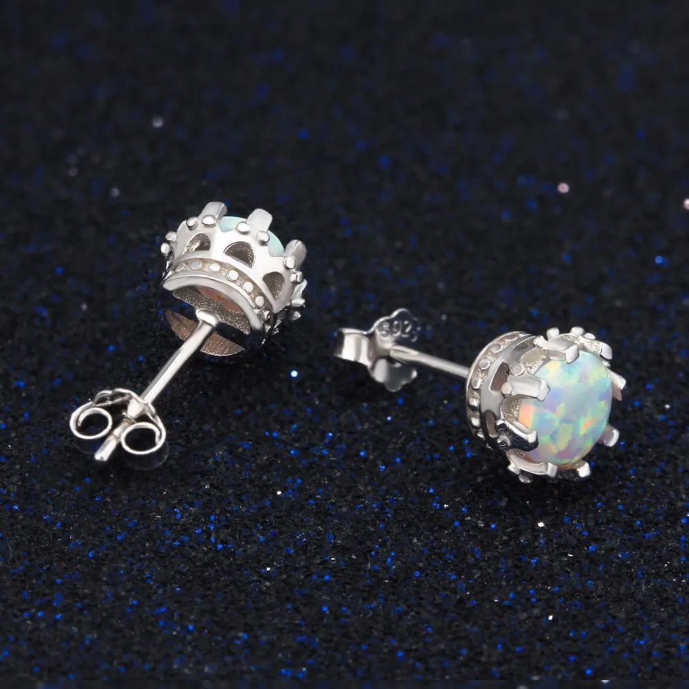 7mm Milky Opal Round Stud Earrings For Women Solid 925 Sterling Silver Earring Fashion Jewelry Gift For Party