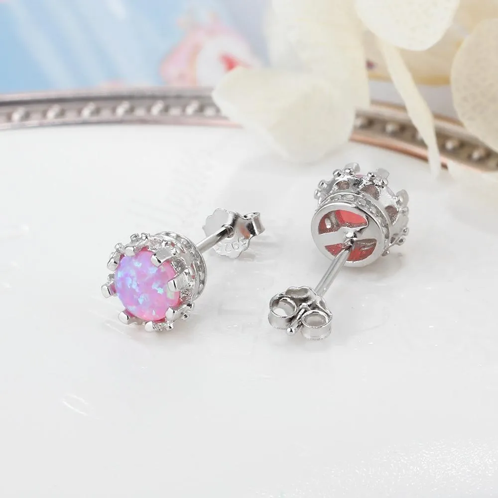 7mm Milky Opal Round Stud Earrings For Women Solid 925 Sterling Silver Earring Fashion Jewelry Gift For Party