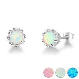 7mm Milky Opal Round Stud Earrings For Women Solid 925 Sterling Silver Earring Fashion Jewelry Gift For Party