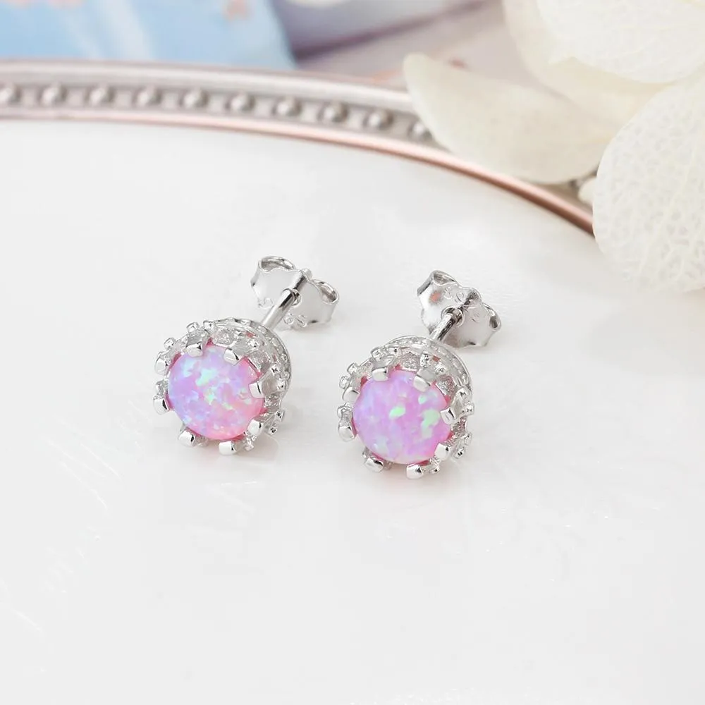 7mm Milky Opal Round Stud Earrings For Women Solid 925 Sterling Silver Earring Fashion Jewelry Gift For Party