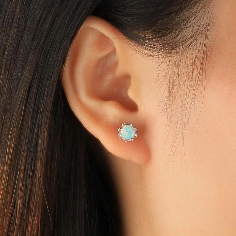 7mm Milky Opal Round Stud Earrings For Women Solid 925 Sterling Silver Earring Fashion Jewelry Gift For Party