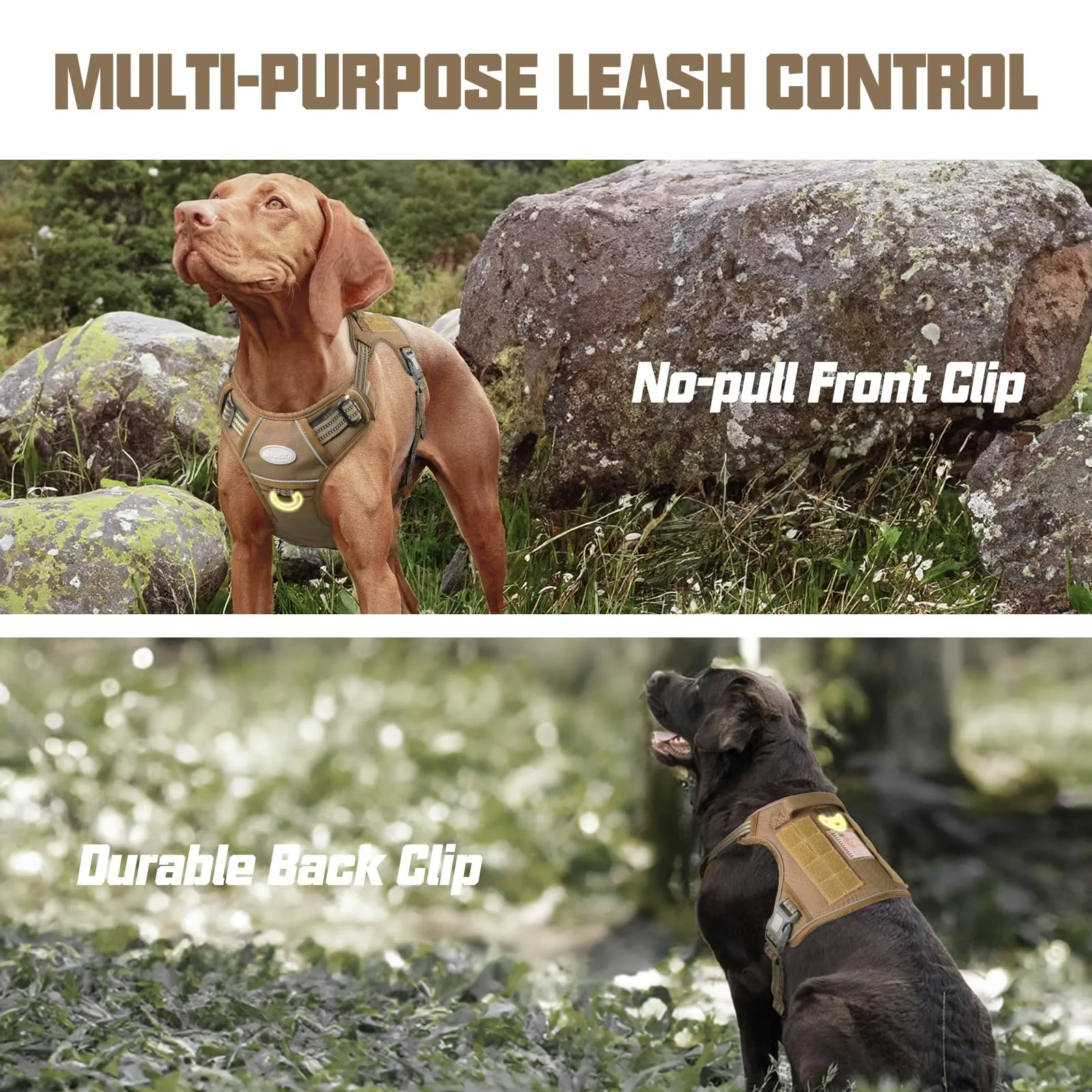 Auroth No Pull Adjustable Tactical Dog Harness for Large Dogs with Reflective, Army Yellow L