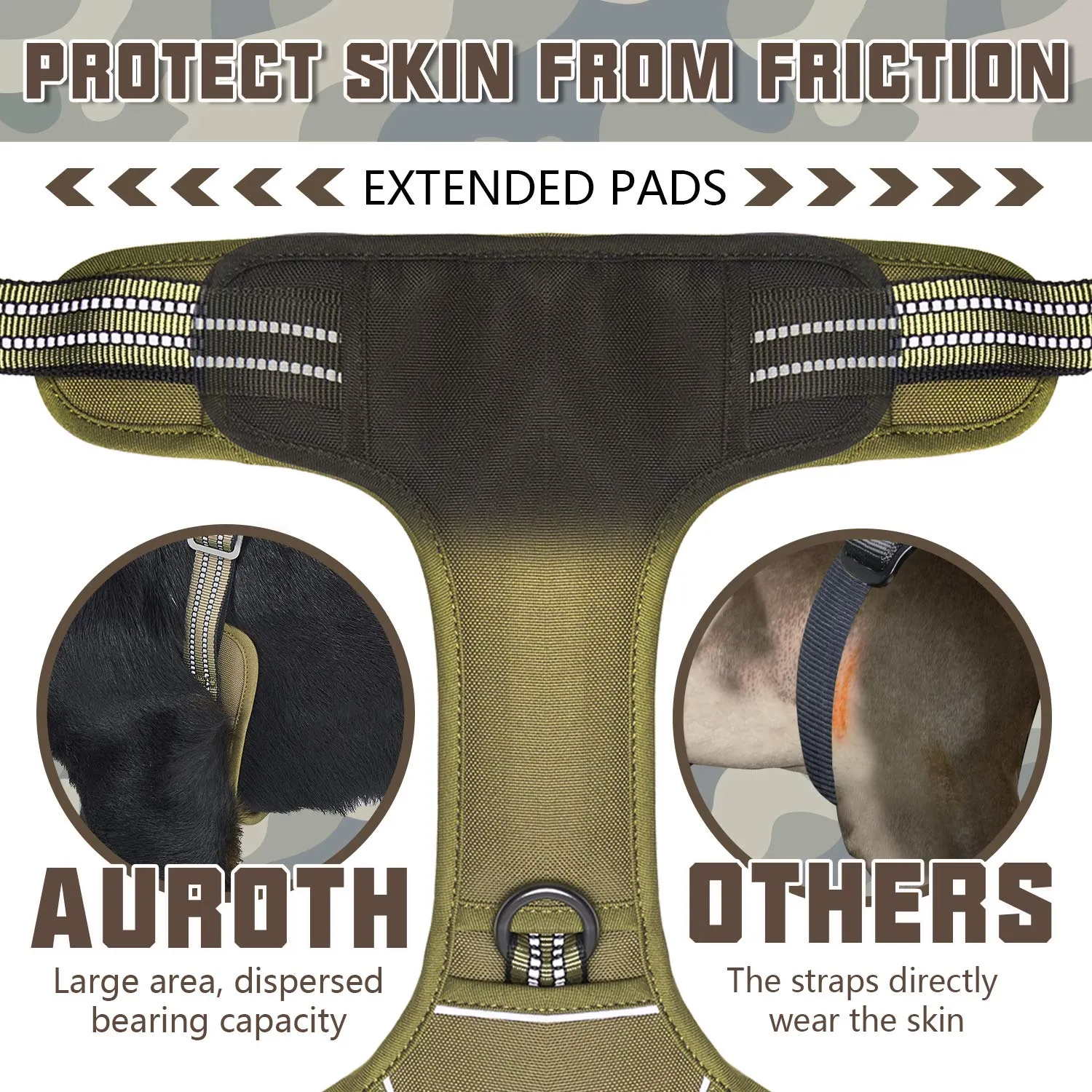 Auroth No Pull Adjustable Tactical Dog Harness for Large Dogs with Reflective, Army Yellow L