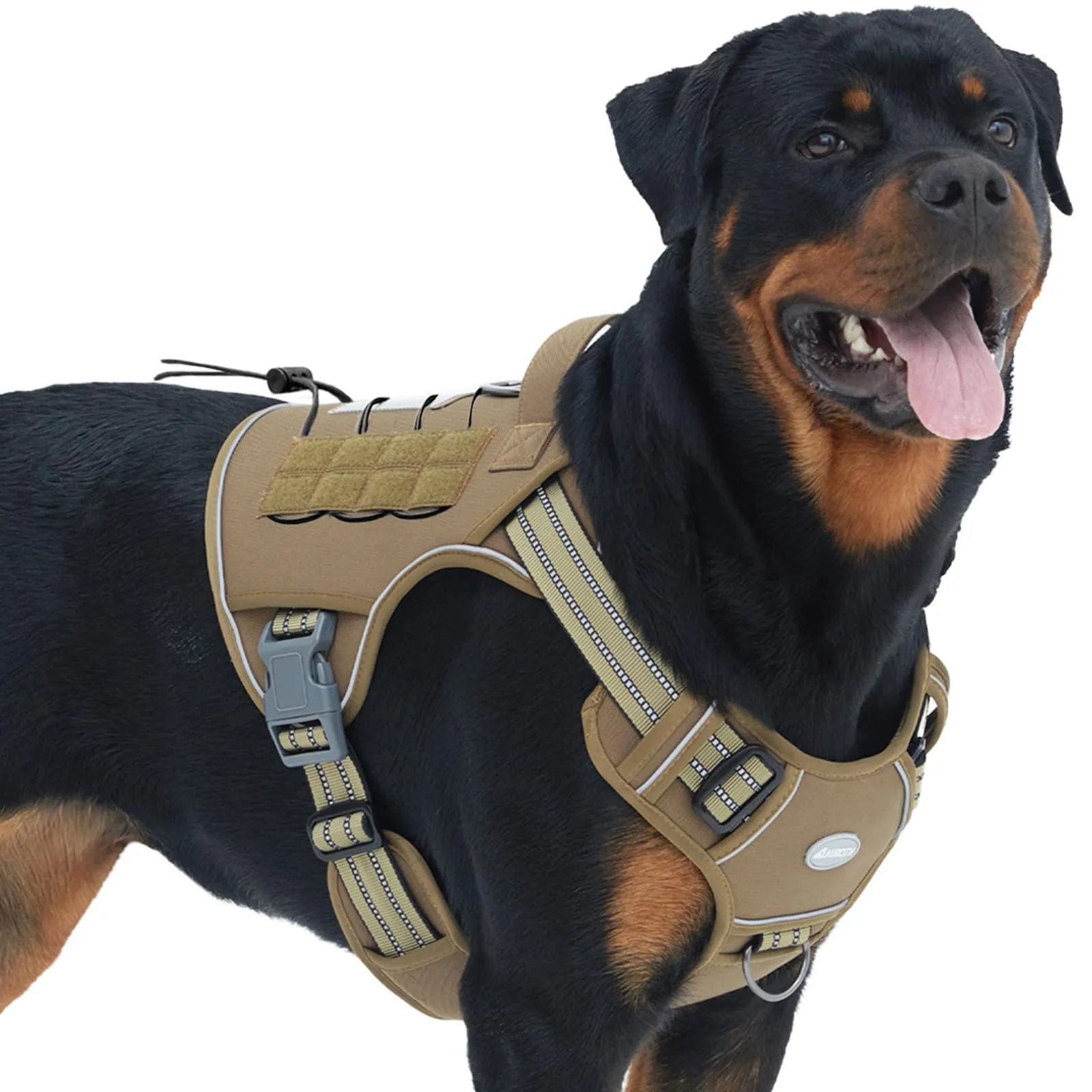 Auroth No Pull Adjustable Tactical Dog Harness for Large Dogs with Reflective, Army Yellow L