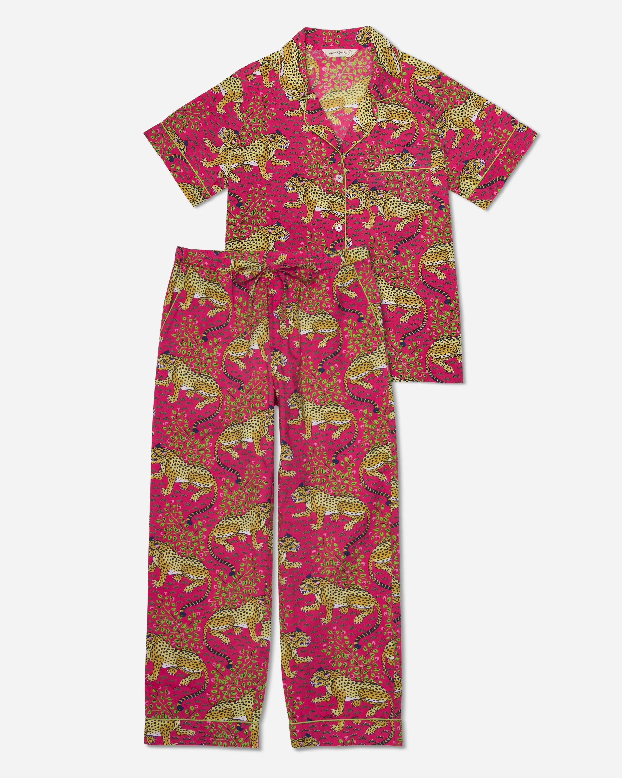 Bagheera - Short Sleeve Top & Long Pants Set - Hot Pink