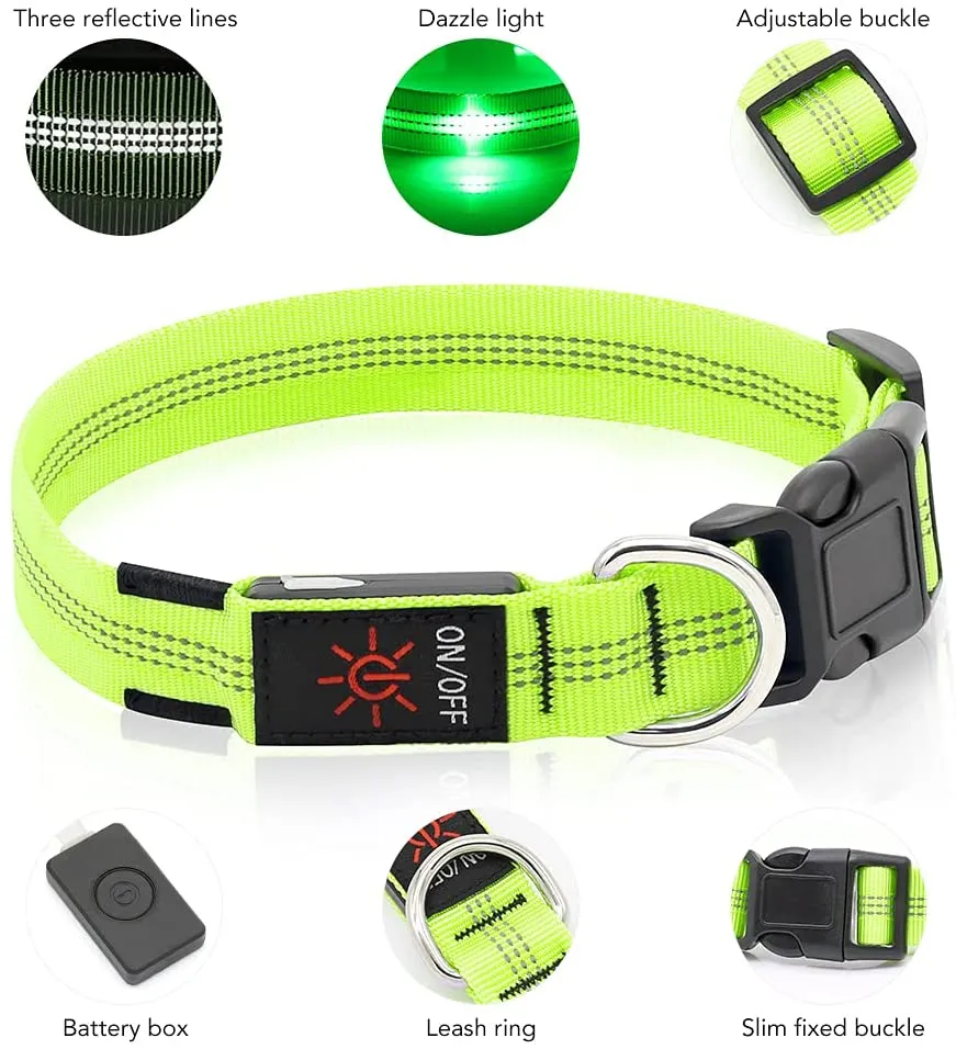 BSEEN Reflective Light Up Dog Collar