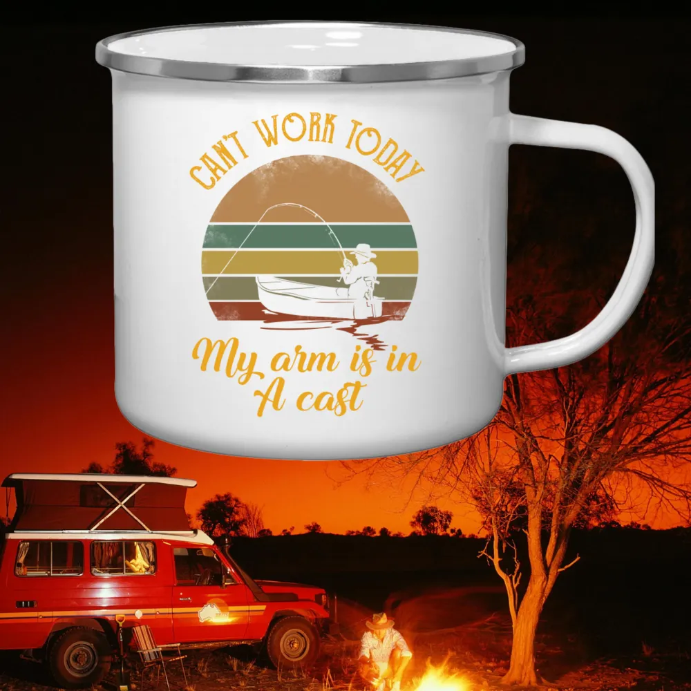 Can't Work Gone Fishing Retro Style Fishing And Camping Tin 12oz Mug