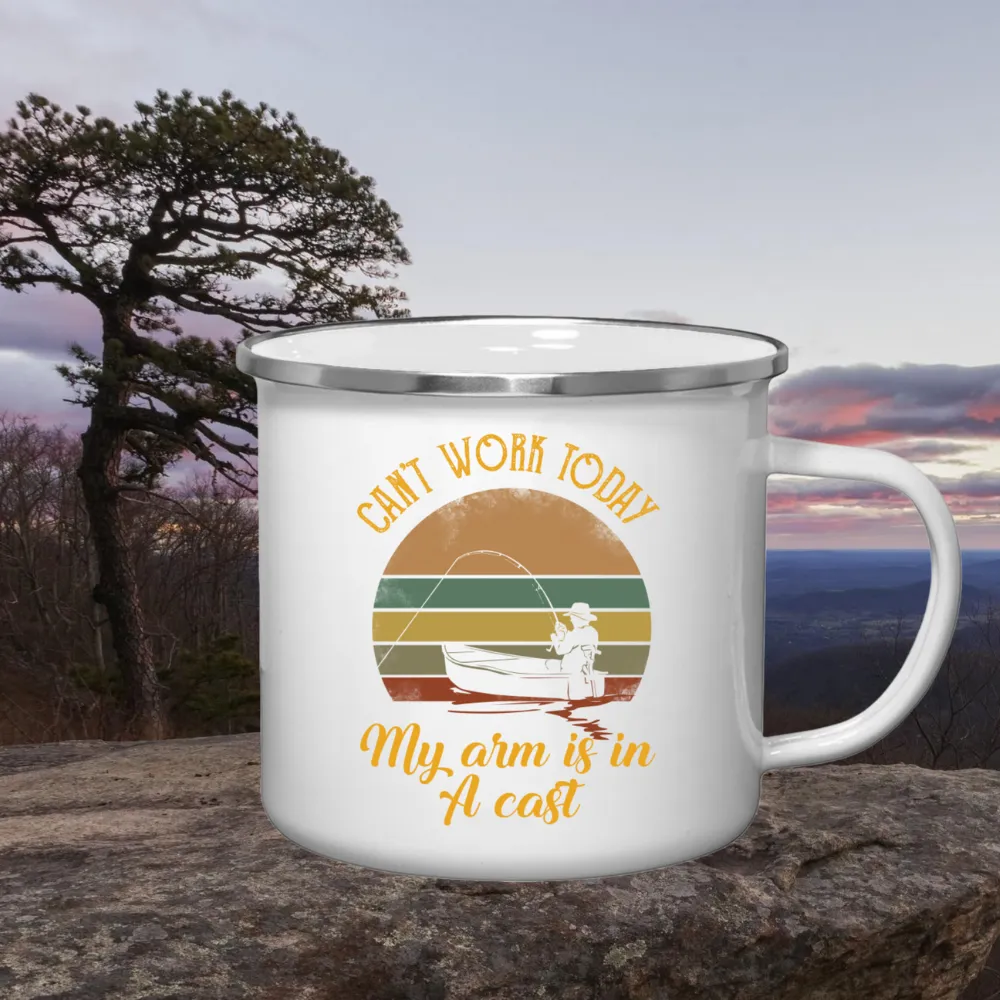 Can't Work Gone Fishing Retro Style Fishing And Camping Tin 12oz Mug