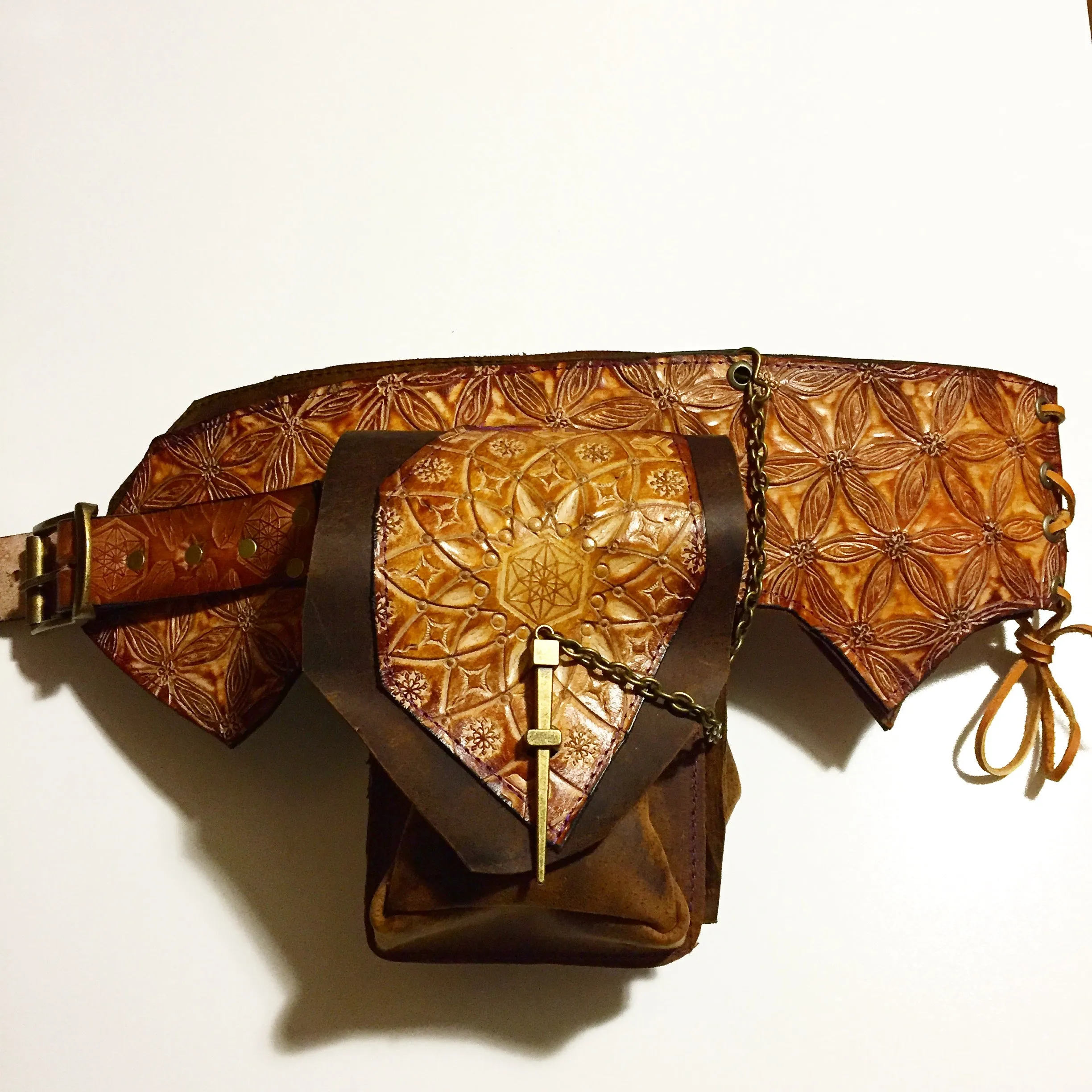 Carved Leather Utility Hip Belt