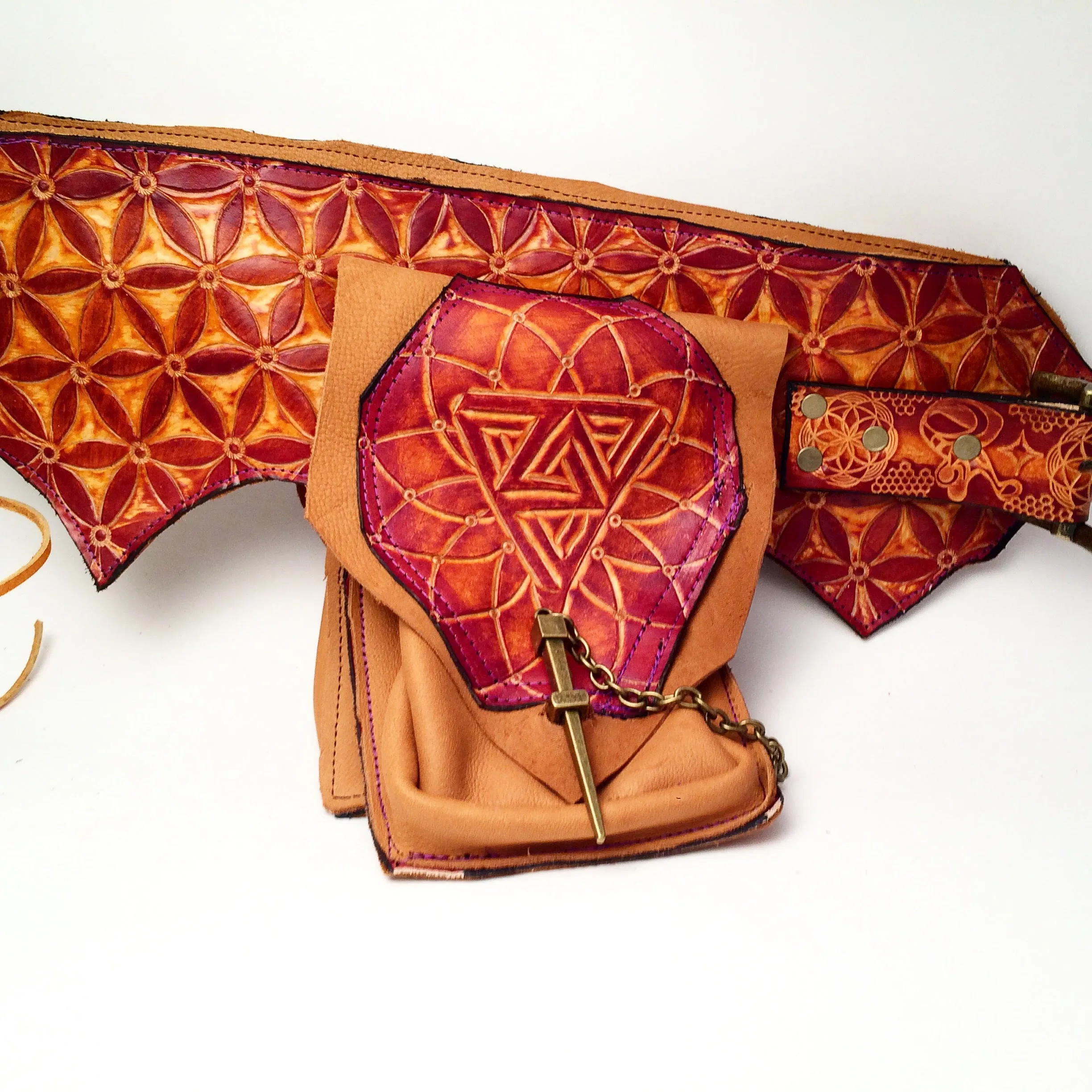 Carved Leather Utility Hip Belt