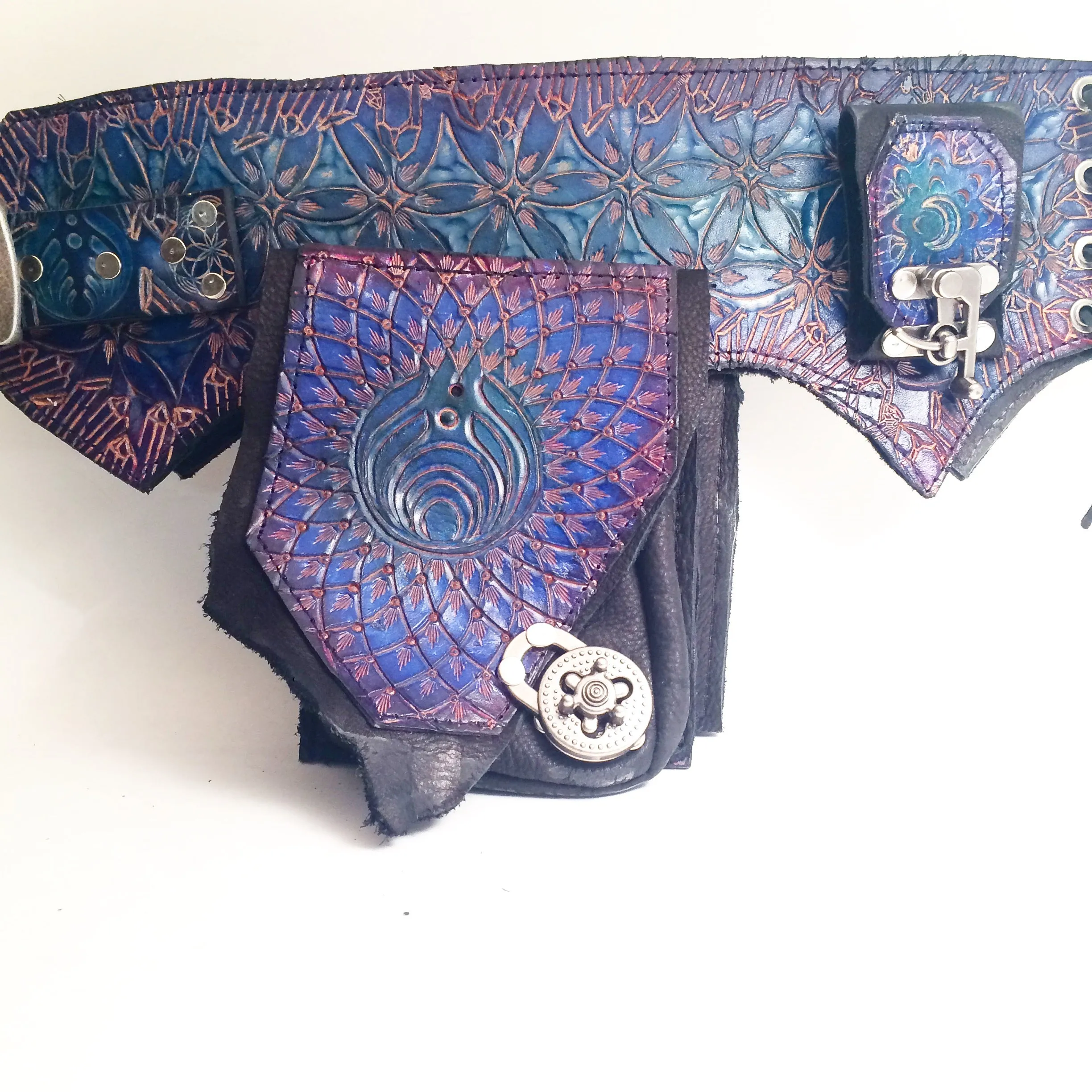 Carved Leather Utility Hip Belt