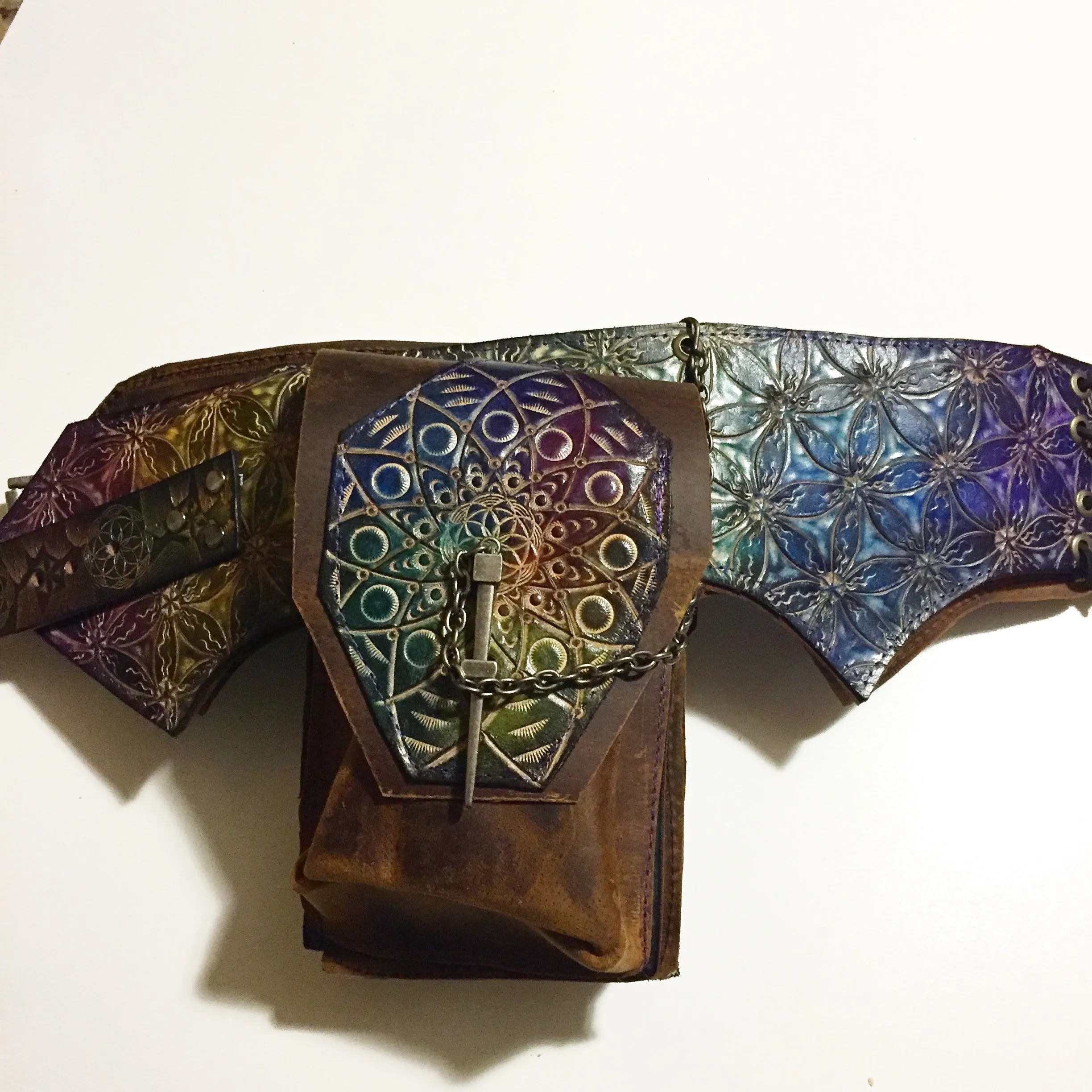 Carved Leather Utility Hip Belt