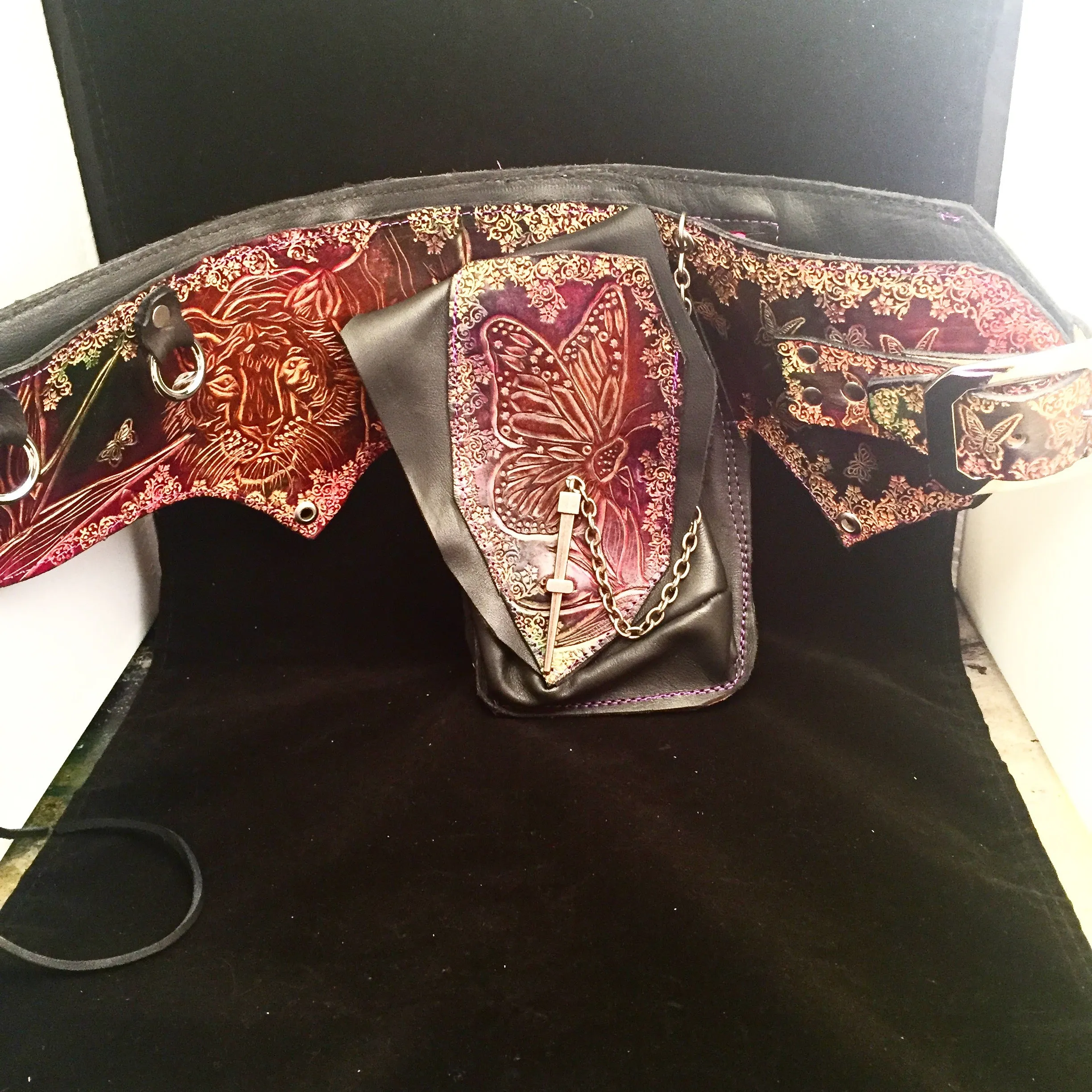 Carved Leather Utility Hip Belt