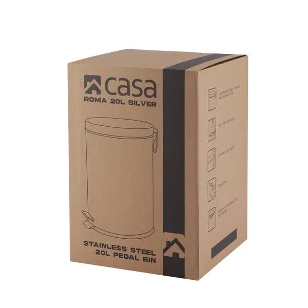 Casa Roma 20L Stainless Steel Pedal Bin Silver KB7035-20LS