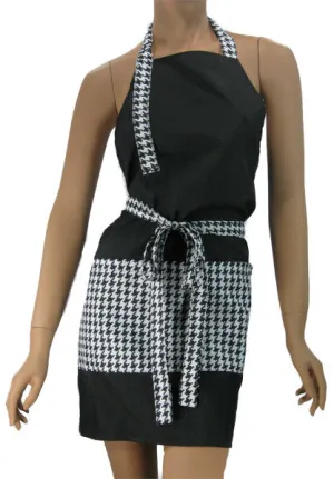 Cute Cosmetology Apron In Lightweight Black With Houndstooth Trim