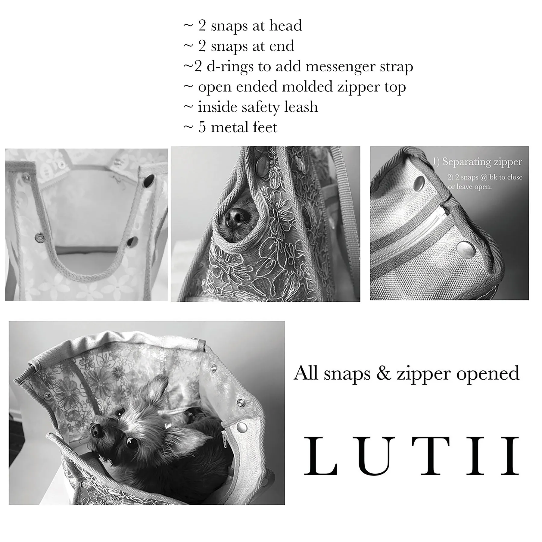 dog carrier, non-overheating, spring/summer lightweight lace pet tote "Italian Job"