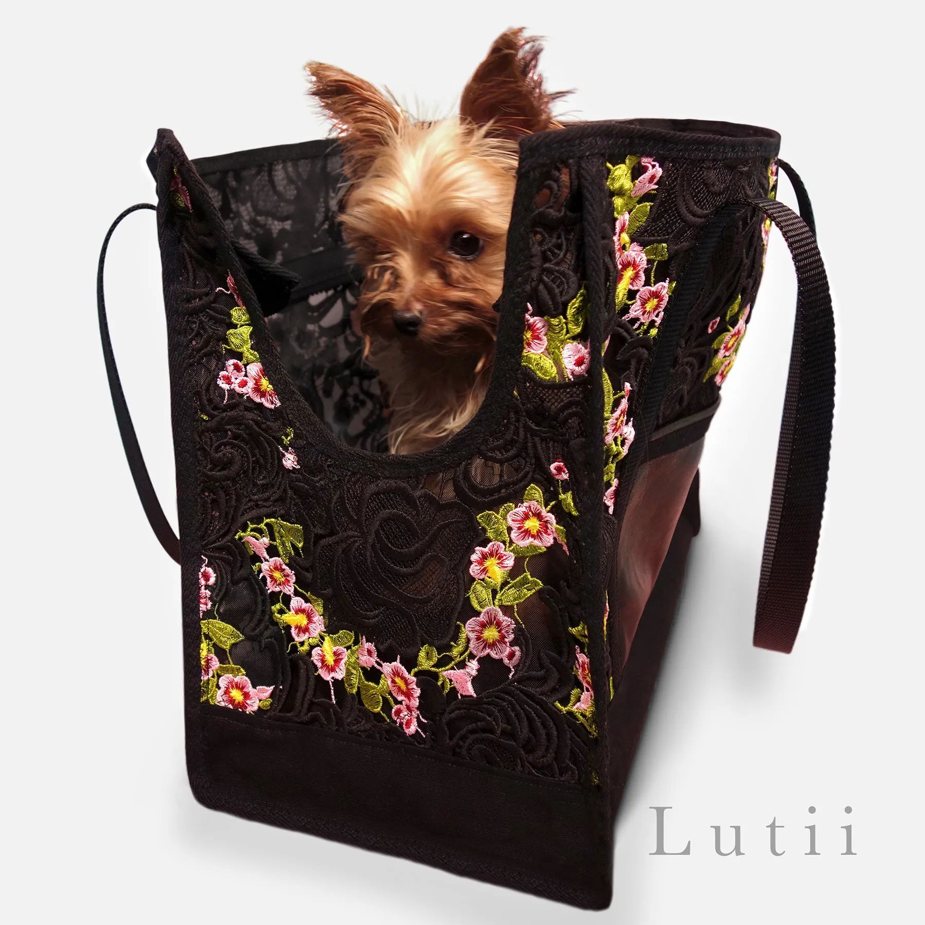 dog carrier, non-overheating, spring/summer lightweight lace pet tote "Italian Job"