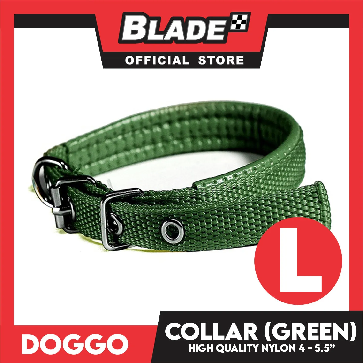 Doggo Dog Collar Adjustable Buckle Large Size (Green) Collar Nylon for Dog