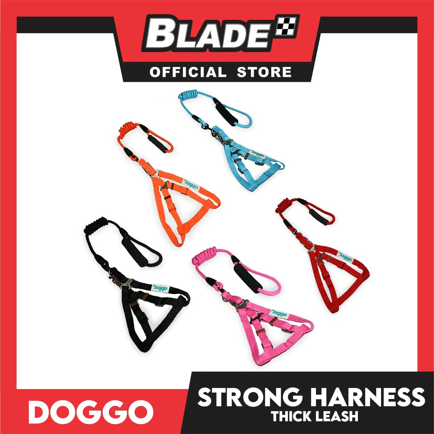 Doggo Strong Harness Thick Leash Soft Handle Steel Connector Medium (Pink) Safe Harness for Your Dog