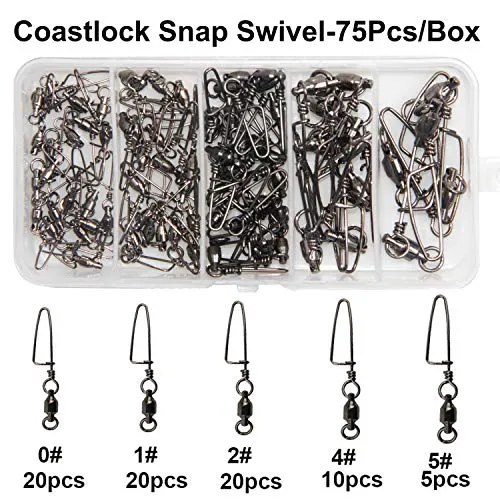 Easy Catch 20pcs/Box Size 3 4 5 6 7 Strong Fishing Ball Bearing Swivel with Solid Welded Ring and High-Strength Coastlock Snap (100% Copper Stainless Steel)