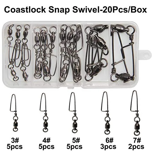Easy Catch 75pcs/Box Size 0 1 2 4 5 Strong Fishing Ball Bearing Swivel with Solid Welded Ring and High-Strength Coastlock Snap (100% Copper Stainless Steel)