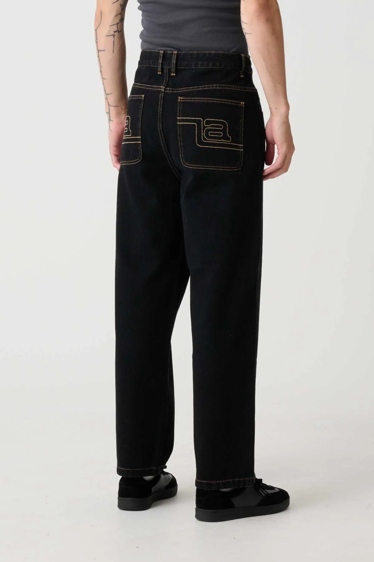 EMB POCKET BULL DENIM PANT - RAW BLACK
