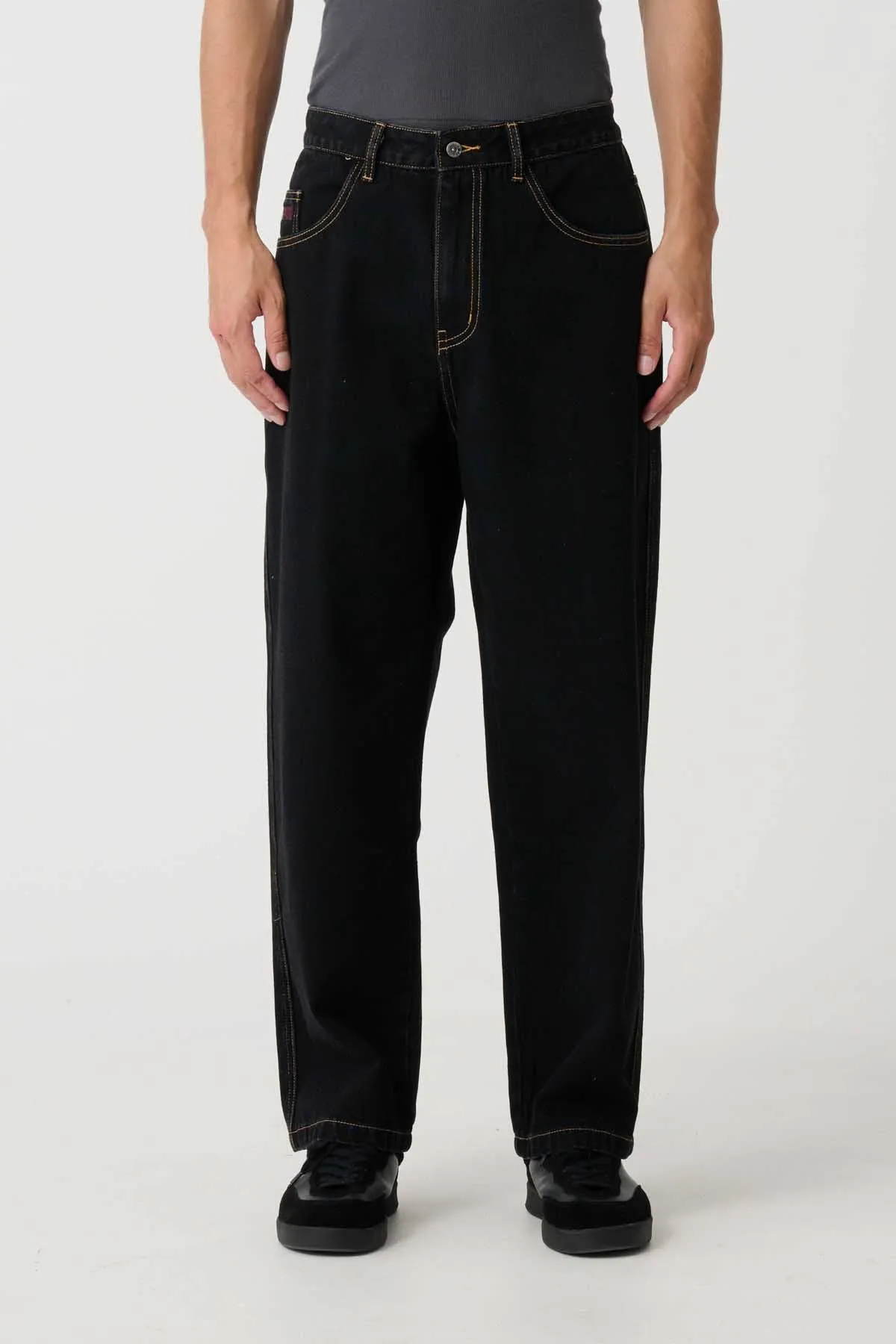 EMB POCKET BULL DENIM PANT - RAW BLACK