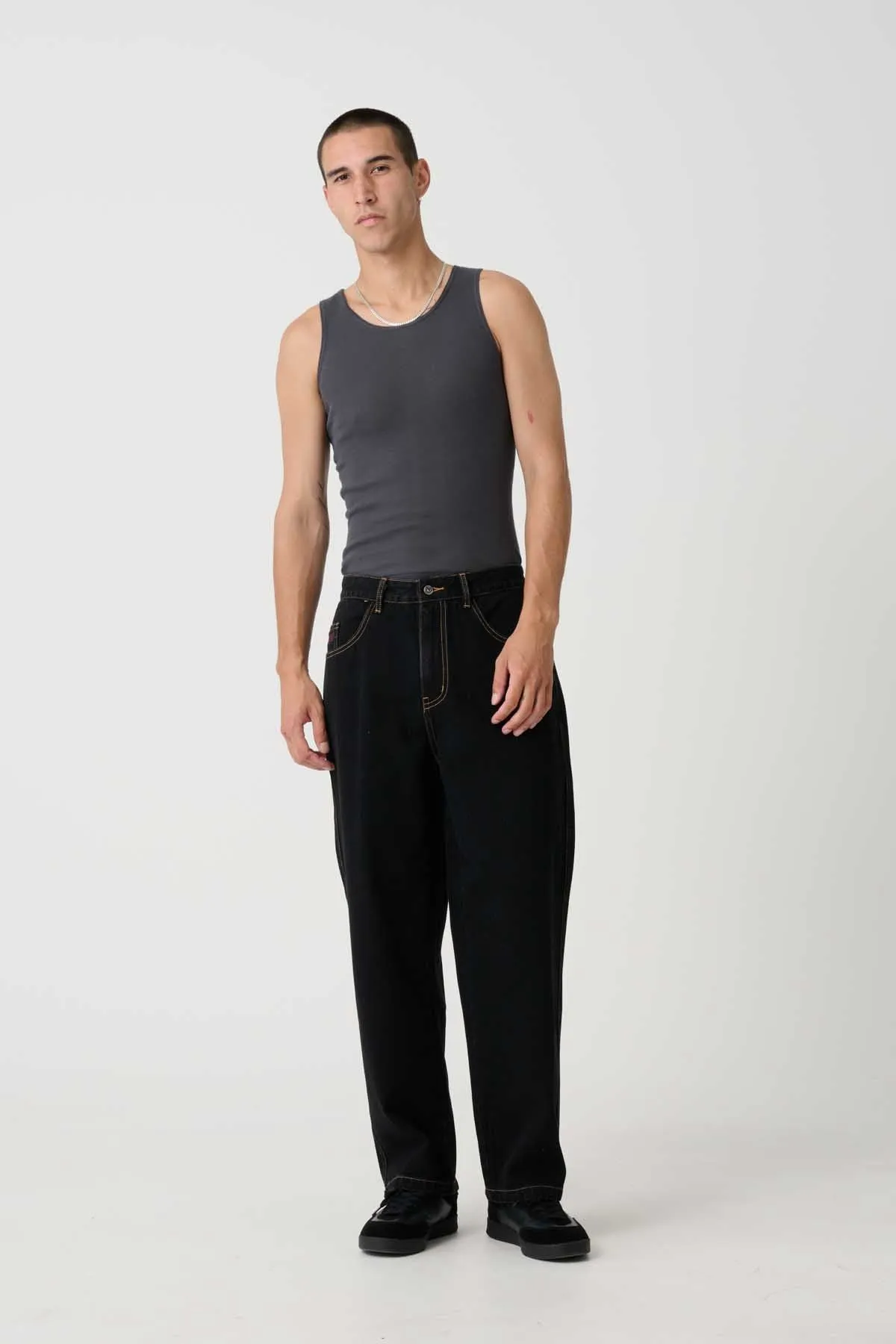 EMB POCKET BULL DENIM PANT - RAW BLACK