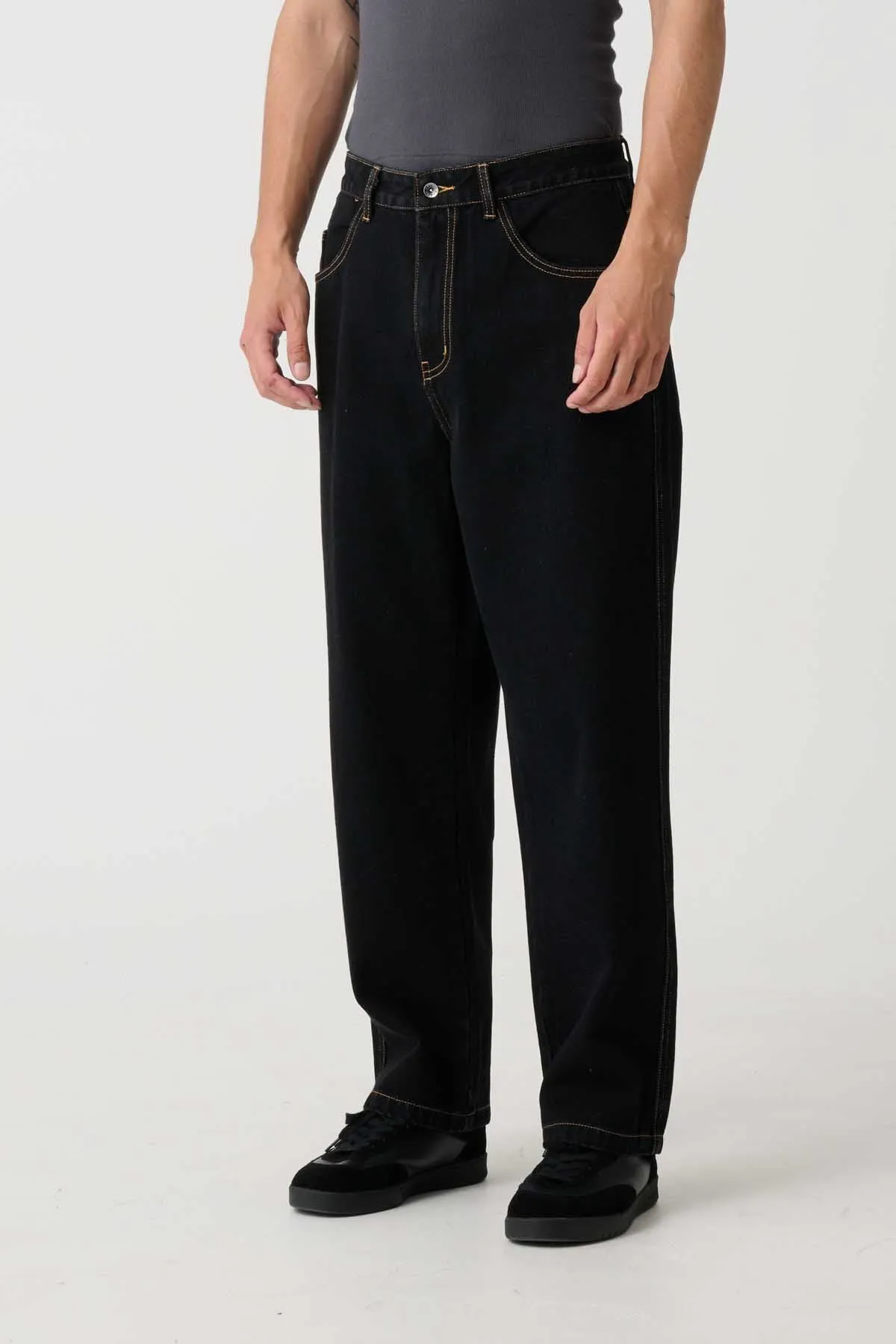 EMB POCKET BULL DENIM PANT - RAW BLACK