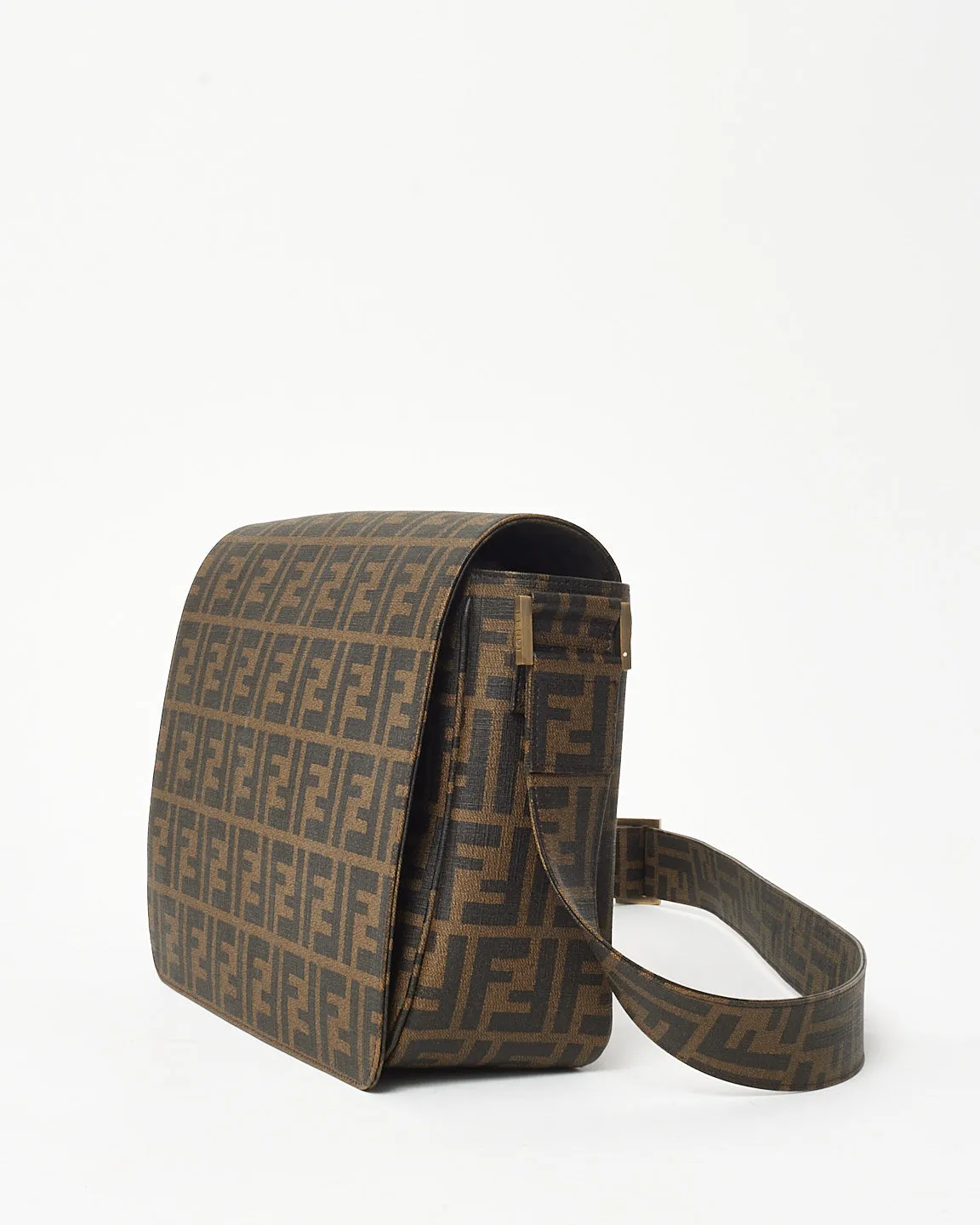 Fendi Brown Tobacco FF Zucca Coated Canvas Flap Messenger Bag