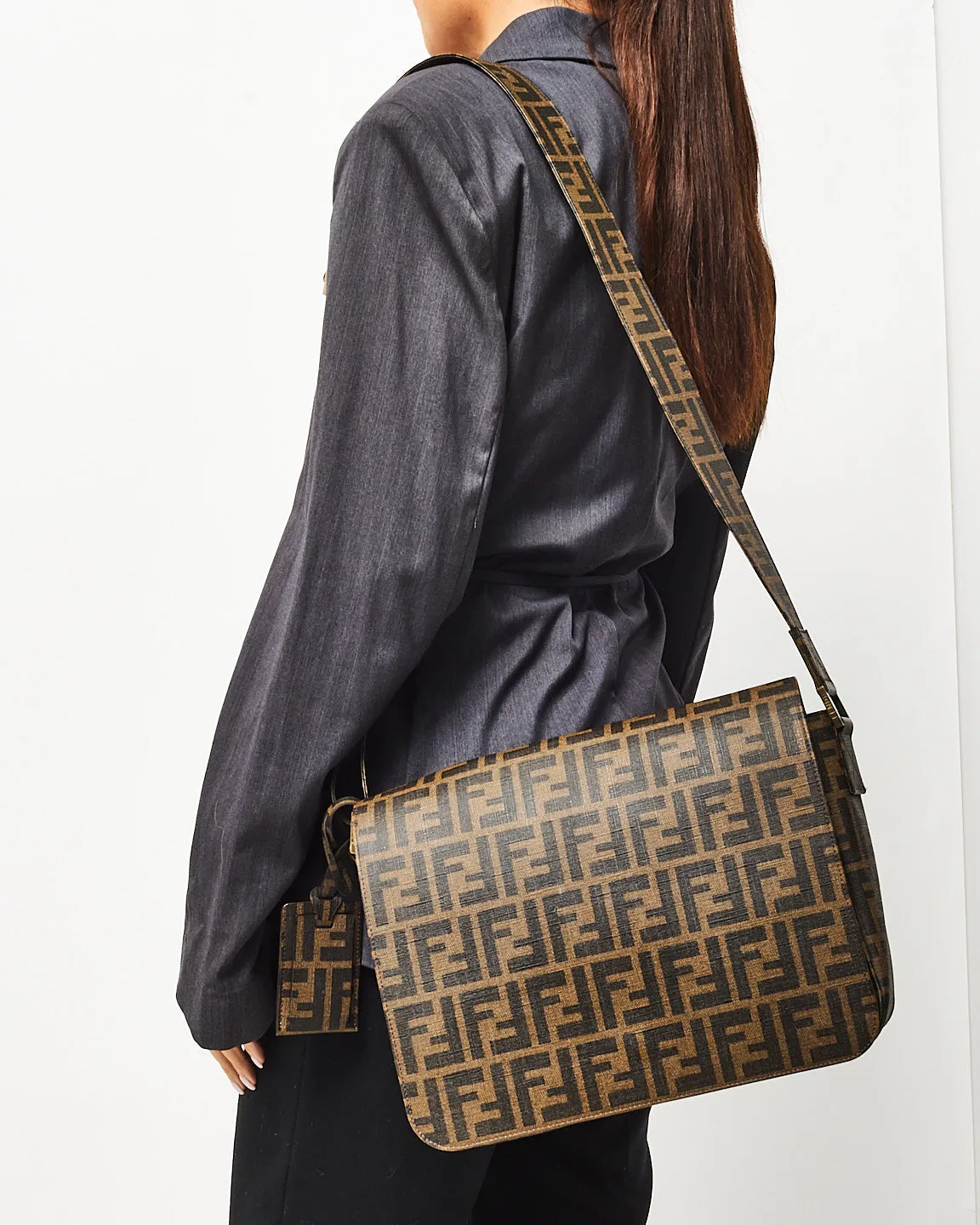 Fendi Brown Tobacco FF Zucca Coated Canvas Flap Messenger Bag