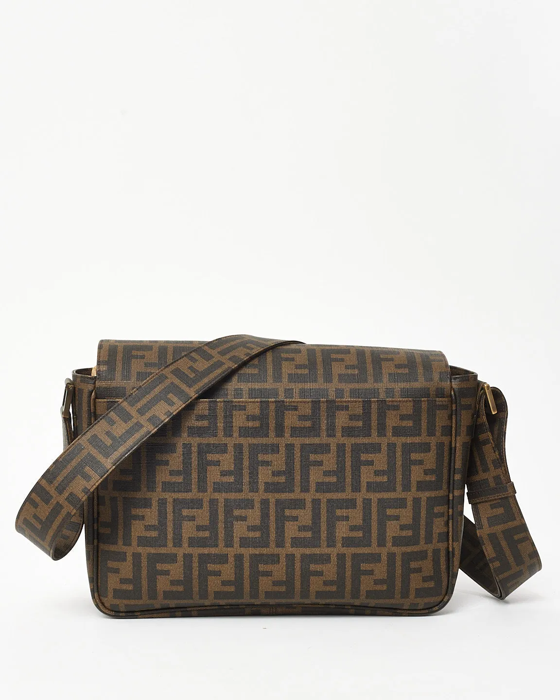 Fendi Brown Tobacco FF Zucca Coated Canvas Flap Messenger Bag