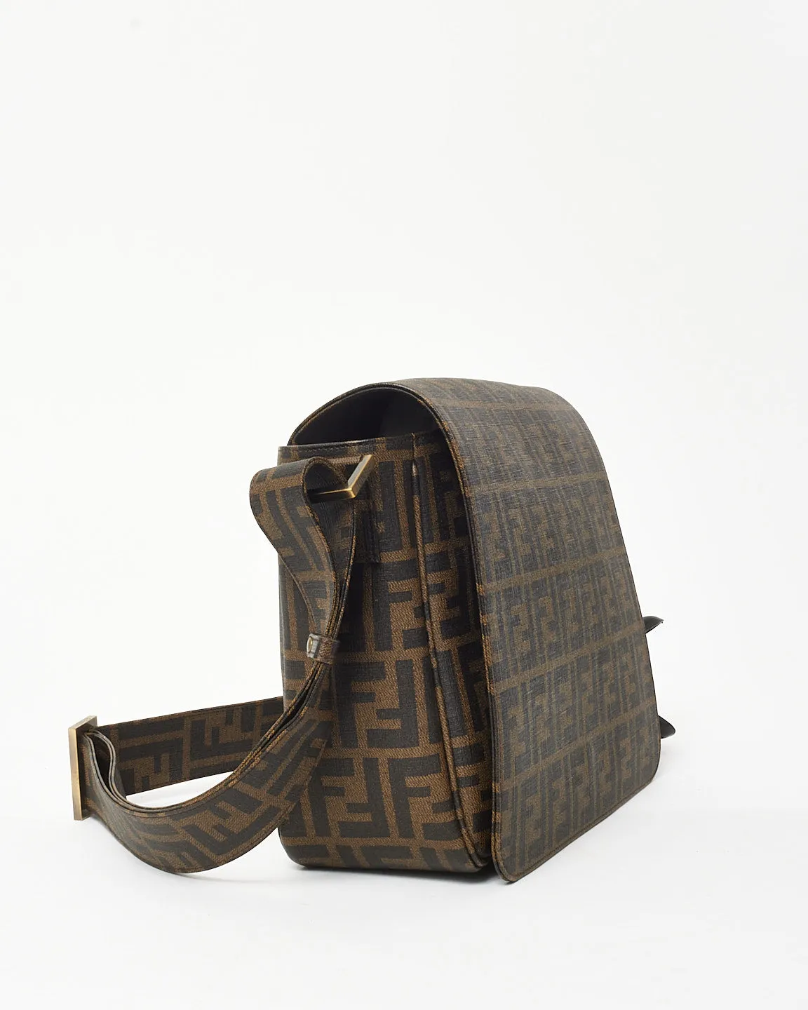 Fendi Brown Tobacco FF Zucca Coated Canvas Flap Messenger Bag