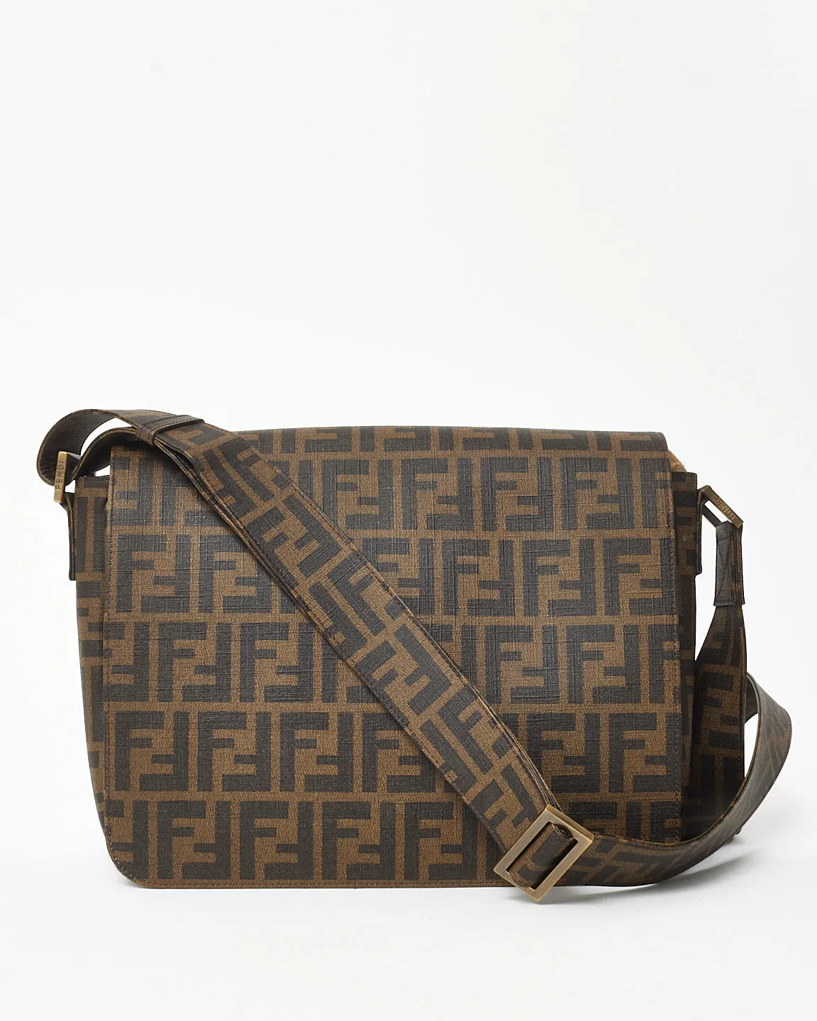 Fendi Brown Tobacco FF Zucca Coated Canvas Flap Messenger Bag