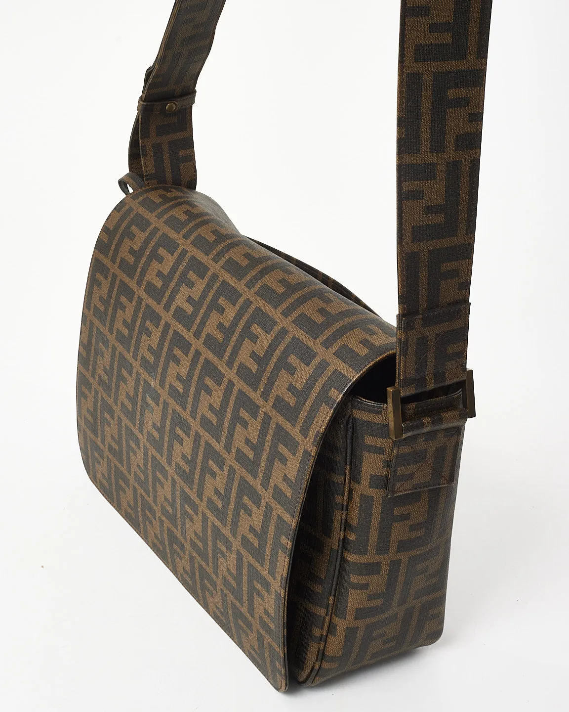 Fendi Brown Tobacco FF Zucca Coated Canvas Flap Messenger Bag