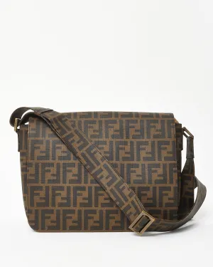 Fendi Brown Tobacco FF Zucca Coated Canvas Flap Messenger Bag