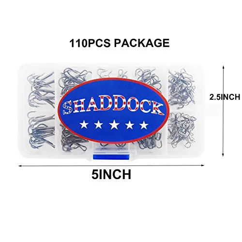 Fishing Treble Hooks Kit High Carbon Steel Hooks Strong Sharp Round Bend for Lures Baits Saltwater Fishing 110pcs/box Mixed 6 Size 4 6 8 10 12 14