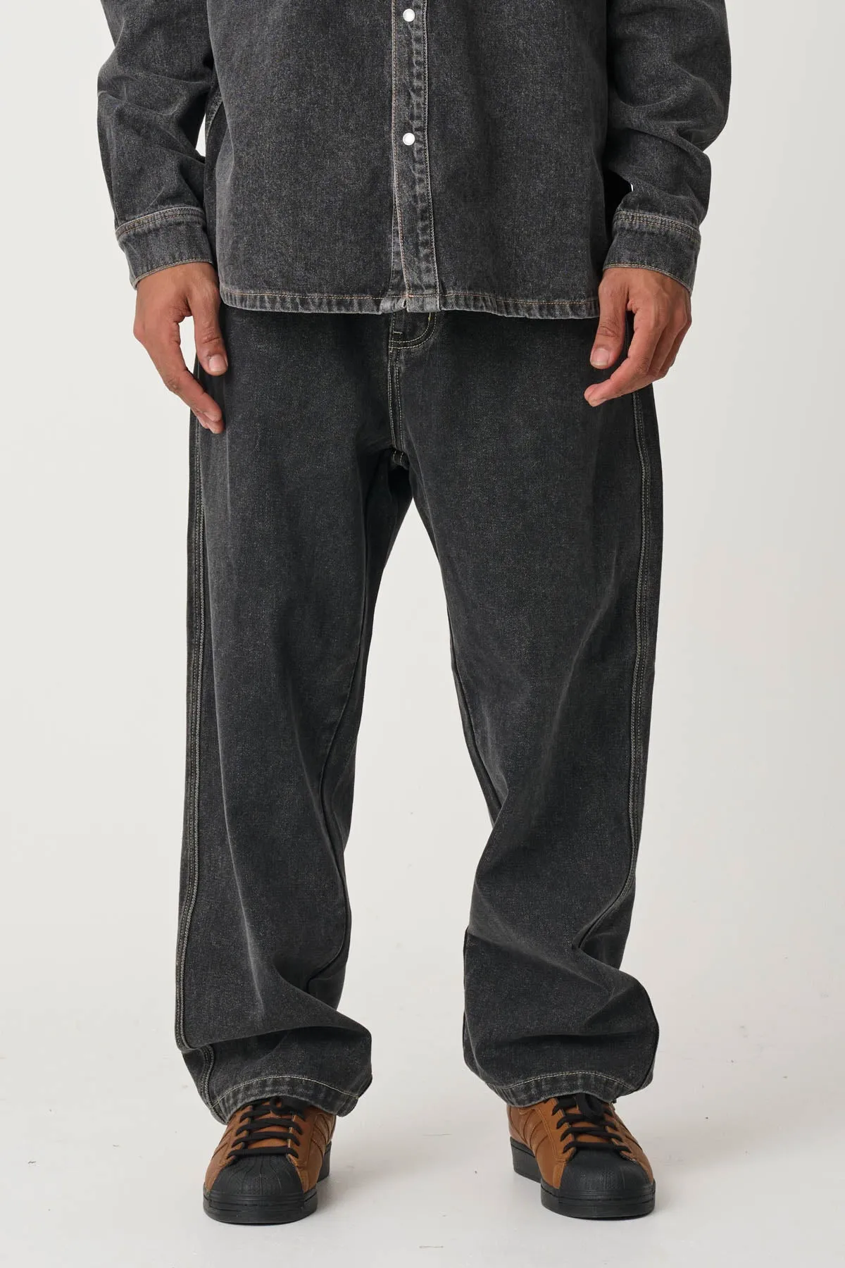 FOLDED CROWN BULL DENIM PANT - DOUBLE DYE BLACK