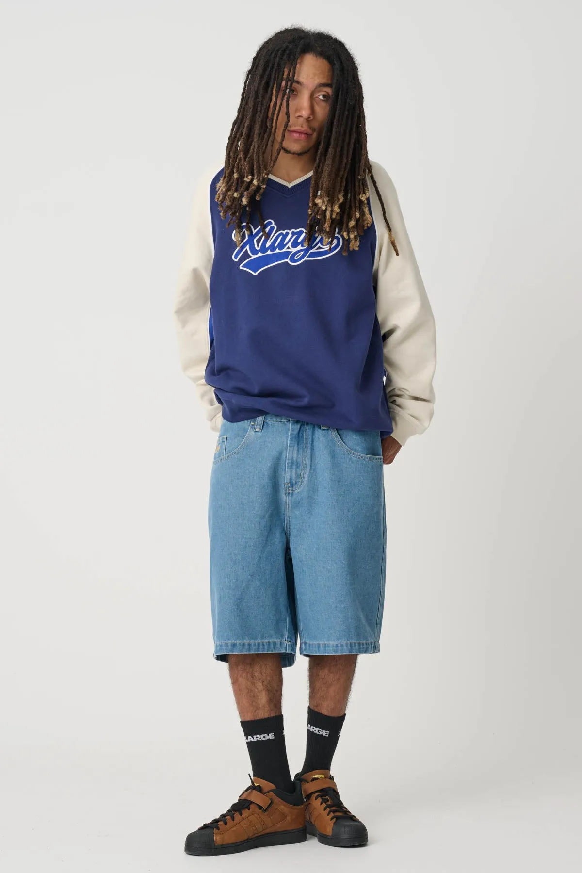 FOLDED CROWN BULL DENIM SHORT - MID BLUE