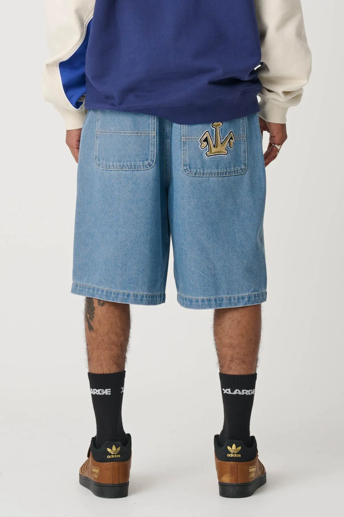 FOLDED CROWN BULL DENIM SHORT - MID BLUE