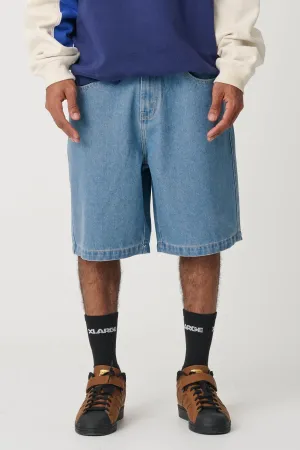 FOLDED CROWN BULL DENIM SHORT - MID BLUE