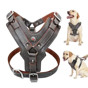 Genuine Leather Dog Harness/Durable Adjustable Big Large Dog Vest