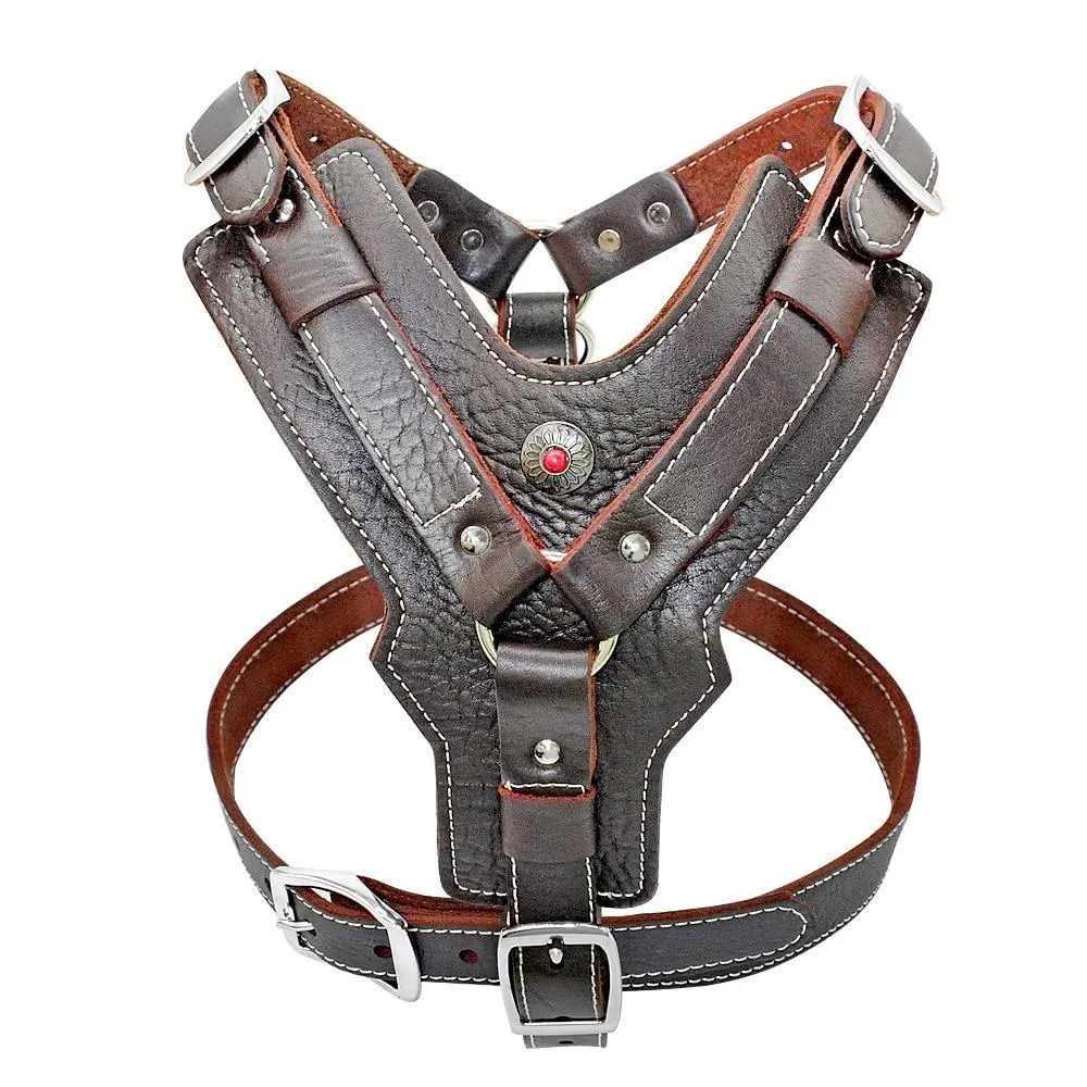 Genuine Leather Dog Harness/Durable Adjustable Big Large Dog Vest