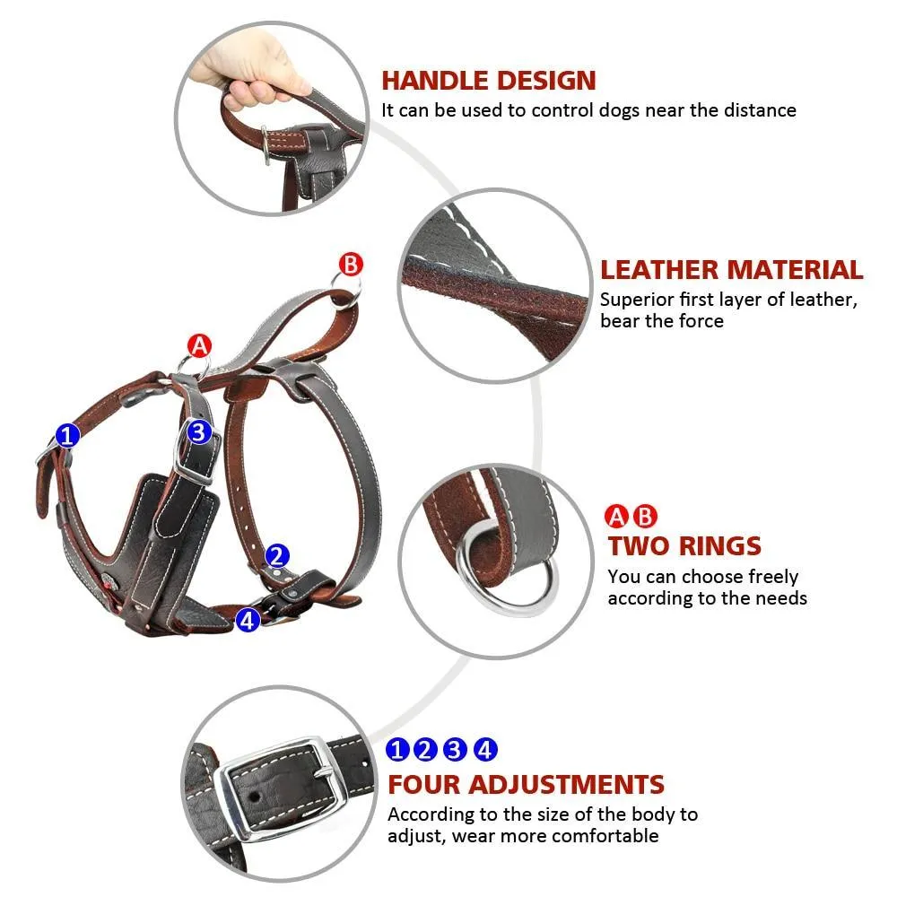 Genuine Leather Dog Harness/Durable Adjustable Big Large Dog Vest