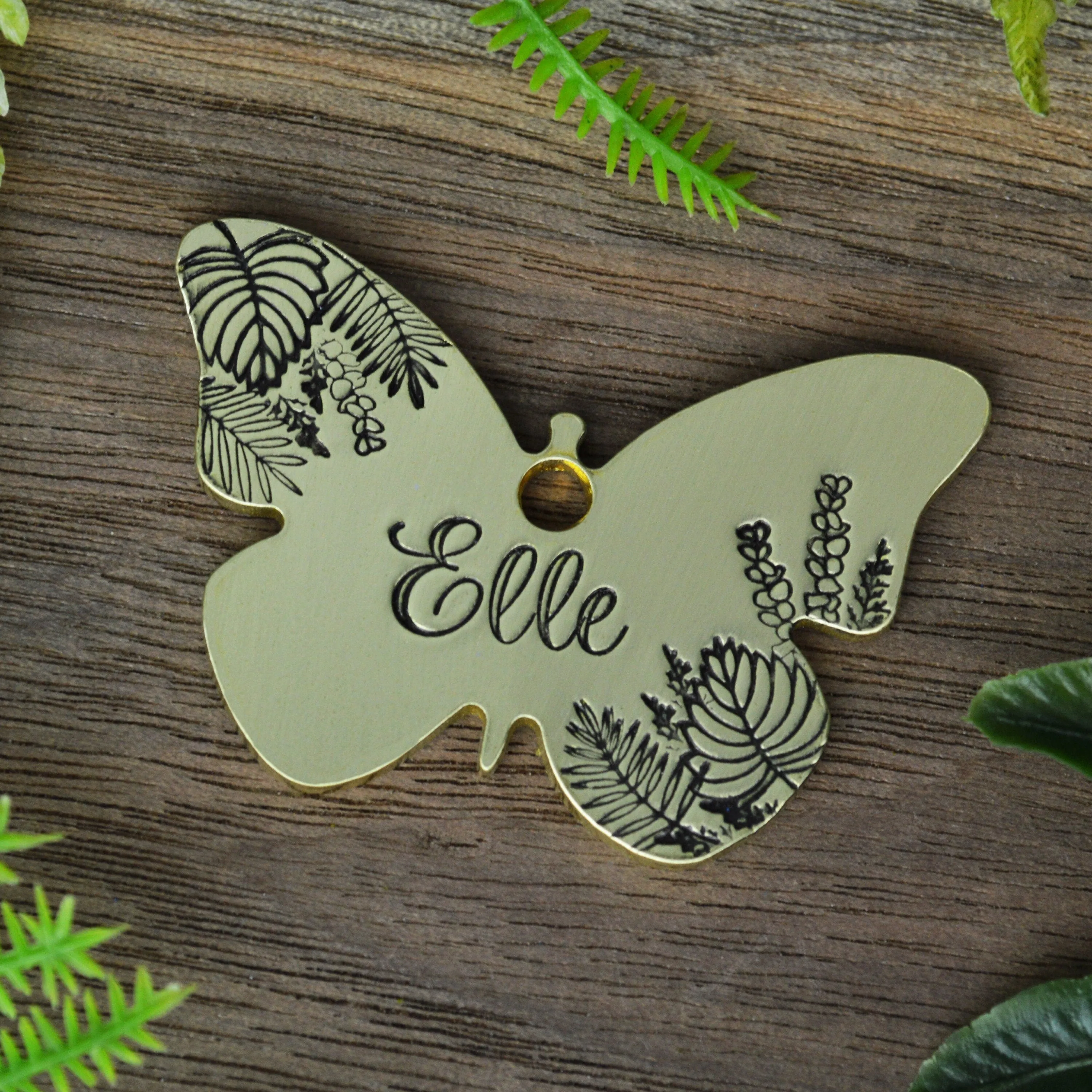 Hawaiian Flutter Hand Stamped Dog Collar Tag