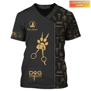 Holatshirt Paw Dog Groomer Dog Barber Black Pet Groomer Uniform 3D Tshirt 10